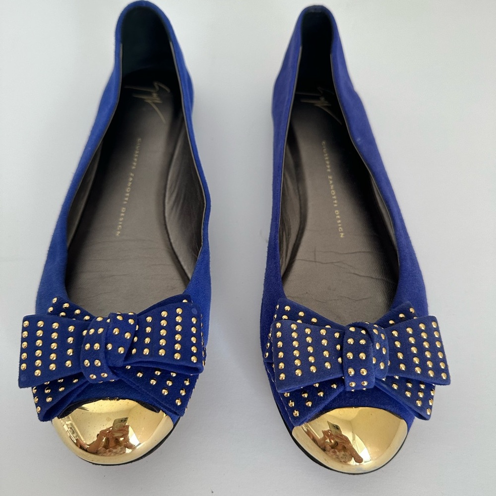Giuseppe Zanotti - blue suede ballerina with gold studs 39 EU or 8.5 US